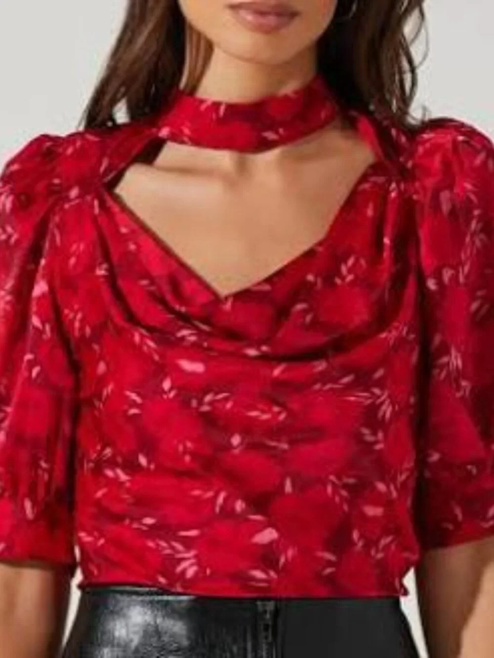 ASTR The Label Size Medium Red Floral Blouse Top Cowl Neck Halter Whimsigoth Y2K